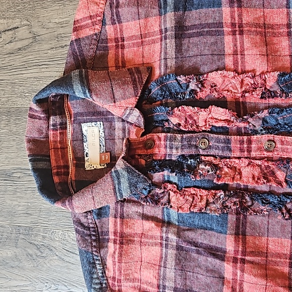 PILCRO Ruffled Flannel Button down Anthropologie Women's XXS Long Sleeve Shirt - Picture 5 of 8